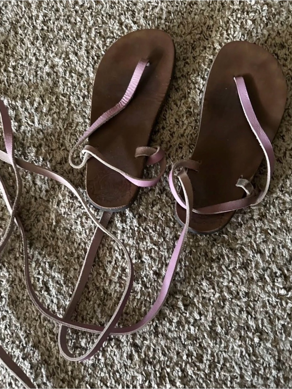 Women’s Mauve Wrap Sandals with Brown Footbed - Strappy Lace Up Style